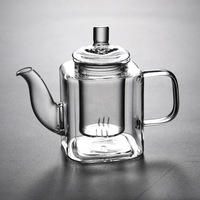 Bouilloire à thé moderne en verre borosilicate carré de 350 ml (12 oz), compatible avec les plaques de cuisson, avec infuseur en verre pour infuser le thé