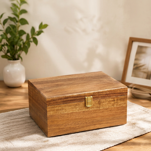 Natural Acacia Wood Modern <b>Lockable</b> Storage <b>Box</b> Memory Keepsake Chest Hinged Lid Jewelry Photos Gifts Home Office Organization - Product Image 1