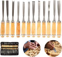 12 pièces ensemble d'outils de sculpture sur bois ciseaux à bois pleine grandeur couteau en bois Kits de gouge ciseau à sculpter en acier au carbone
