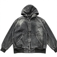 Sweat à capuche zippé pour homme, épais et oversize, uni, style vintage délavé à l'acide, avec broderie 3D, en polaire, veste décontractée d'extérieur pour l'hiver