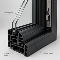 Ventana Corredera Vertical de PVC Negro, Diseño Personalizado, Alta Hermeticidad para Casas