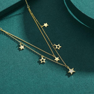 Collar con colgante de estrella de doble capa de plata de ley S925 con circonita, diseño de cielo estrellado, versión en cobre personalizable, regalo para mujer - Product Image 4
