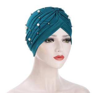 Turban Bonnet pour Femme à Perles et Plis, Couleur Unie, Chapeau Turban, Hijab Intérieur, Bonnet de Chimiothérapie, <span class=keywords><strong>Foulard</strong></span>, Bandanas Indiens - Product Image 2