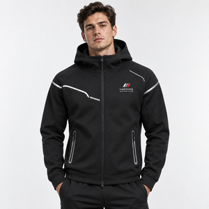 Veste Softshell à Capuche Entièrement Zippée Racing Club pour Hommes avec Lignes Réfléchissantes – Tenue d'Équipe Motorsport Pit Crew - Product Image 1