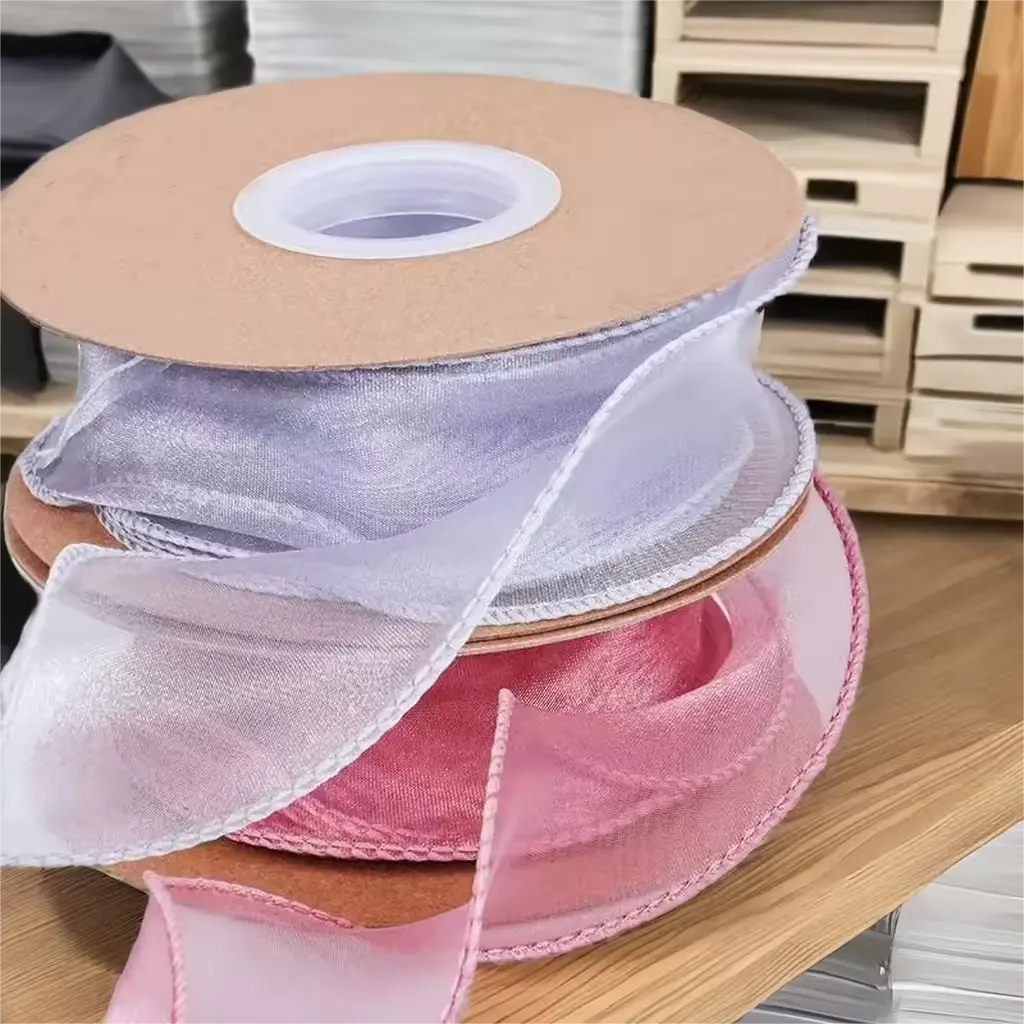 Lude Fishtail Edge Wave Organza Ribbon Wedding Party Wholesale Customize 196 Solid Colors Organza for Crafts Flower Packing