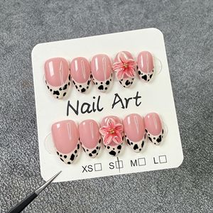 TSZS 10 <span class=keywords><strong>Uñas</strong></span> Acrílicas Medianas en Forma <span class=keywords><strong>de</strong></span> Almendra, Hechas a Mano, con Flores 3D, Gotas <span class=keywords><strong>de</strong></span> Agua y Diamantes <span class=keywords><strong>de</strong></span> Imitación, Pintadas a Mano, Desmontables - Product Image 4