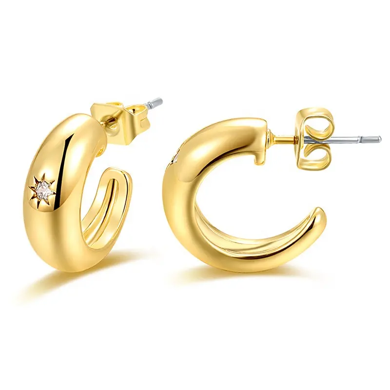 Fashion 18k Gold Plated 925 Sterling Silver Hoop Stud Earring For Women