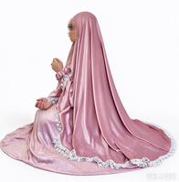 Ensemble de prière premium : Abaya en velours avec bordure en dentelle, robe de prière, Telekung musulman pour l'Aïd et le Ramadan