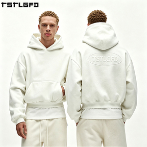 Custom Embossed <b>Hoodie</b> Heavyweight Bone <b>White</b> <b>Oversized</b> Boxy Fit Streetwear Minimalist Pullover Wholesale Bulk - Product Image 4