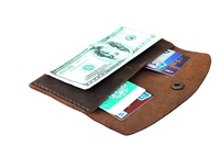 Dompet Kartu Kredit Kulit Asli Retro Multi-Fungsi Berkualitas Tinggi dengan Penutup Kancing, Dapat Dikustomisasi