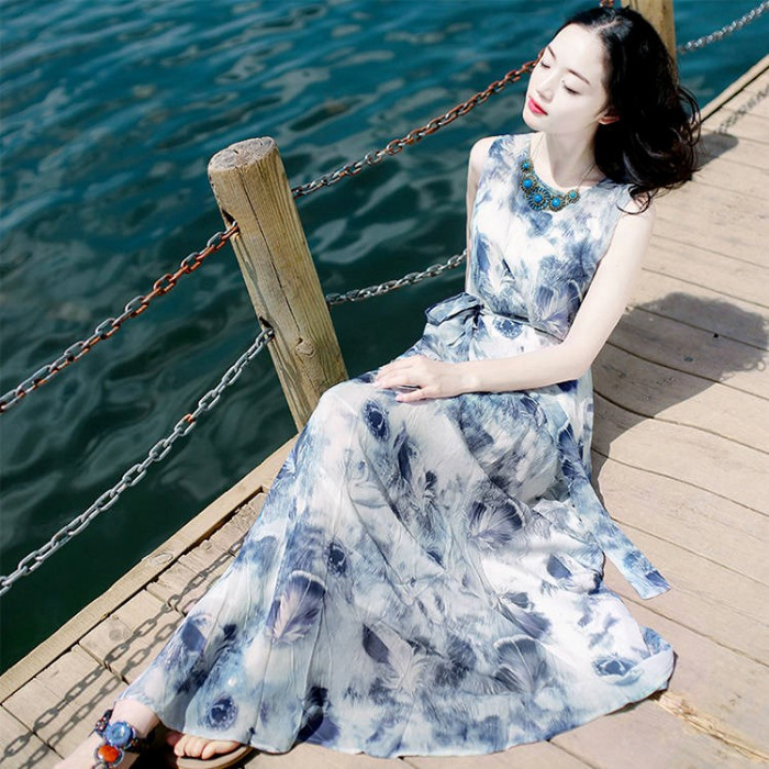 sachin and babi light blue dress Zapaka Women White Blue Flower Homecoming Dress A Line Printed Corset Pleated Spaghetti Straps Short Prom Dress, White Blue Flower / US2 main image 1