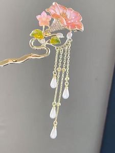 Épingle à cheveux en métal ornée de fleurs en strass et de pompons de perles pour femmes chinoises, accessoire de coiffure de mariée, fourche à cheveux, outil de coiffage de mariage - Product Image 6