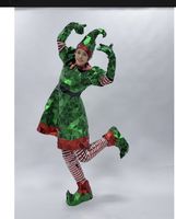Costume d'elfe de danse de salon unisexe pour adulte fait main - Kit complet réfléchissant en Spandex/Coton pour performance avec robe, chapeau, gants, chaussures et chaussettes