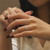 Anillo Apilable Ajustable de Plata de Ley S925 con Cuentas Delicadas Estilo Coreano para Mujer, Joyería Ada, Venta al por Mayor