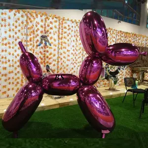 Outdoor-Dekoration hochglanzpolierte Edelstahl-Ballon-Hund-Statue Skulptur