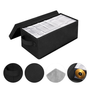 Cd Storage Box With <b>Lid</b> And Transparent Window Foldable Stackable Rectangle Black Media Organizer For Cd Dvd Storage - Product Image 4