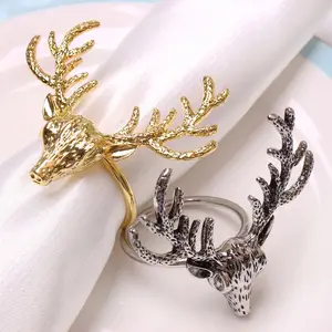 Nuevos anillos de servilleta de cabeza de Reno de Navidad Anillos de servilleta al por mayor para ajuste de mesa