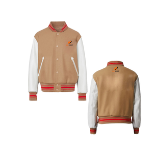 Blouson universitaire d'hiver personnalisable pour homme, style vintage, col montant, logo frontal, en polaire, décontracté, avec manches en PU - Product Image 4