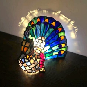 LongHuiJing Tiffany Handmade Peacock Table Lamp Style Table Lamp Multi-color Stained Glass Lampshade Home Decoration <b>Night</b> <b>Light</b> - Product Image 3