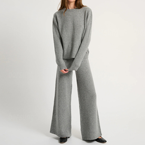 Ensemble de détente pour femmes en cachemire pur à 100%, col montant, tricot personnalisé en laine de <span class=keywords><strong>mouton</strong></span>, pull en cachemire, ensemble de vêtements de détente en deux pièces pour femmes - Product Image 1