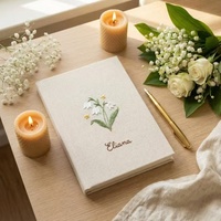Carnet en tissu de lin personnalisé, journal brodé floral, journal intime à couverture rigide avec nom personnalisé, cadeau