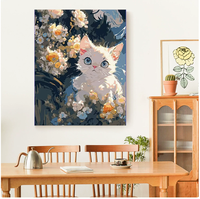 Kit de peinture par numéros Chat blanc et fleurs Peinture acrylique DIY pour adultes débutants Encadré avec 24 couleurs Pinceaux 40x50cm