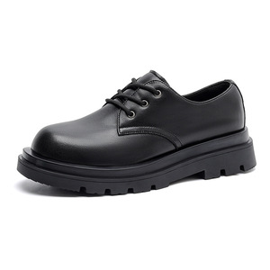 Chaussures décontractées de haute qualité de style britannique à bout rond en cuir véritable noir à semelle épaisse - Product Image 2