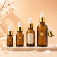 Flacon compte-gouttes en verre ambré pour huiles essentielles 5ml 10ml 15ml 20ml avec bouchon doré, flacon cosmétique pour sérum, logo personnalisé