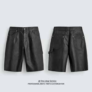 YUCE Jorts da Uomo Personalizzati in Pelle PU Nera, Stile Streetwear, Vestibilità Rilassata, <span class=keywords><strong>Pantaloncini</strong></span> Corti a Vita Media in <span class=keywords><strong>Ecopelle</strong></span> Vegana - Product Image 2
