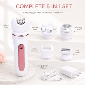 Depiladora recargable 5 en 1 para mujer con cepillo de limpieza facial, removedor de callos y cabezal de masaje. - Product Image 4