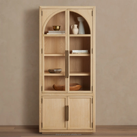 Bibliothèque en chêne massif vintage de haute qualité, armoire haute avec vitrine en verre, armoire décorative cintrée
