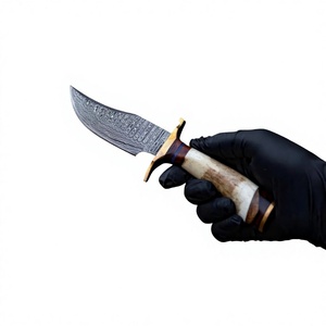 Couteau de chasse et de dépecage artisanal en acier Damas de qualité industrielle, lame droite à pointe tombante, lame non interchangeable, par Ahmad Fabric - Product Image 2