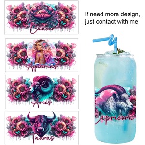 Autocollant de transfert pour gobelet, thème signe du zodiaque, article en stock en gros, anime, imperméable, 16 oz, 20 oz, globe à neige, impression UV DTF, enveloppe de tasse - Product Image 1