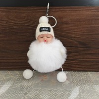 Porte-clés Pompon en Peluche Multicolore avec Logo Personnalisé, Mignon Renard en Fourrure, Poupée Bébé Dormant