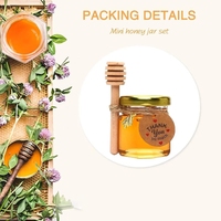 Pot en verre hexagonal miniature personnalisé de 1,5 oz pour gelée ou miel, avec cuillère en bois et couvercles en métal doré
