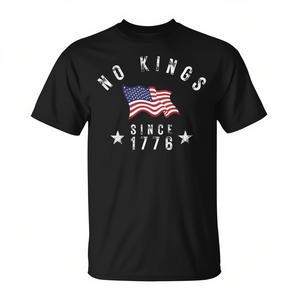 T-shirt con bandiera degli Stati Uniti No Kings Since 1776, design vintage del 4 luglio - Product Image 2