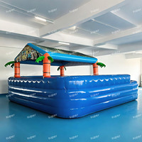 Bar de piscine gonflable avec comptoir de bar Tiki, bar de piscine avec auvent et canapé, équipement de jeu aquatique flottant pour location de fête en extérieur