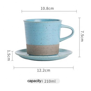Ensemble de tasses à café expresso écologiques européennes, logo personnalisé, design bicolore, tasse et soucoupe en céramique vintage rétro avec style café - Product Image 2