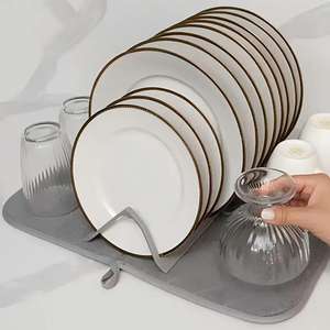 Tapis égouttoir 2-en-1 super absorbant pour cuisine, idéal pour assiettes, casseroles, bols et ustensiles – Vente en gros - Product Image 6