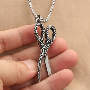 yunnique Stainless Steel Scissors Pendant Necklace Men's Retro <b>Punk</b> Geometric Design 280420 - Product Image 3