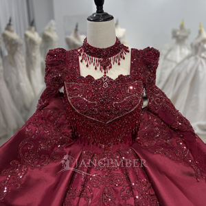 Pour Jancember XS163 brillant bordeaux femmes robe de bal robe de soirée Satin gland perles Appliques cristal dentelle pour les fêtes - Product Image 5