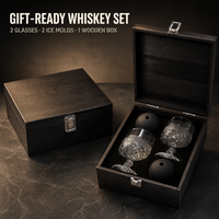 Coffret Cadeau de Whisky en Gros avec Verres Texturés à Pied de 250 ml et Moules à Glaçons Sphériques en Silicone de 2 Pouces pour Brandy, Cognac et Cocktails