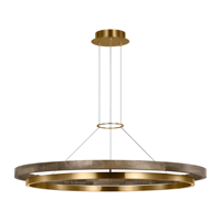 Lustre LED de luxe en laiton et bois, double anneau rond, luminaire décoratif intégré à LED