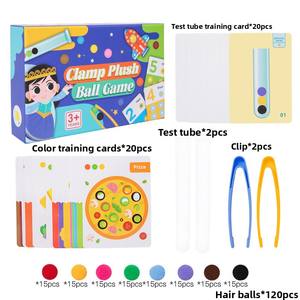 Jeu <span class=keywords><strong>de</strong></span> tri <span class=keywords><strong>de</strong></span> pompons, jouet <span class=keywords><strong>de</strong></span> motricité fine pour la reconnaissance des couleurs avec pinces et tubes à essai pour l'apprentissage précoce en classe préscolaire - Product Image 1