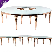Table de réception ronde en acier inoxydable doré avec plateau en verre MDF pour événements, vente en gros Foshan Sinoperfect
