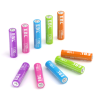 EBL Paquete de 10 Baterías Recargables AA de 1100 mAh Ni-MH, Baterías Pre-cargadas Doble A, Caja de 5 Colores
