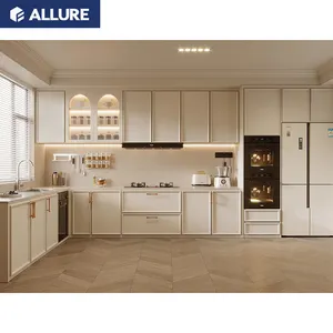 مجموعة خزانات مطبخ Allure مصنوعة في الصين من الخشب الصلب الخشب الأوروبي الكلاسيكي اللون بيضاء اللون بتصميم حسب الطلب