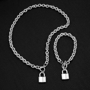 European American Women's Stainless Steel <strong>Jewelry</strong> Set Fashionable Lock Bracelet Necklace for Gift Cross-Border E-Commerce <strong>Supply</strong> - Product Image 5