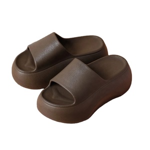 Solid Color Open Toe Platform <b>Slippers</b> Women Summer EVA Outsole PU Upper <b>Cushioned</b> Comfortable Outdoor Wear - Product Image 1