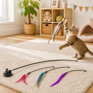 Accessoires de recharge pour jouet à chat à ventouse en forme de plume de dessin animé écologique avec cordelette pour le jeu des animaux de compagnie - Product Image 5